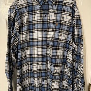 Izod Blue and White Plaid Casual Button Down Flannel